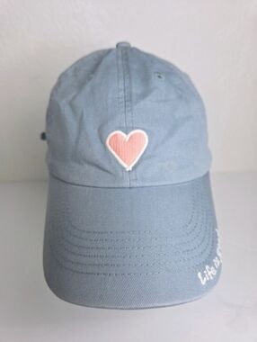 Life Is Good Light Blue Baseball Cap w Embroidered Pink Heart Patch 100% Cotton